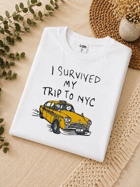 Men's I Survived My Trip to NYC Graphic T-Shirt Funny New York Taxi Tee S-XL